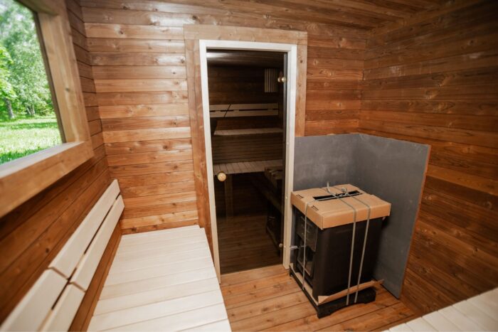 Square 400x240cm sauna with pre-sauna