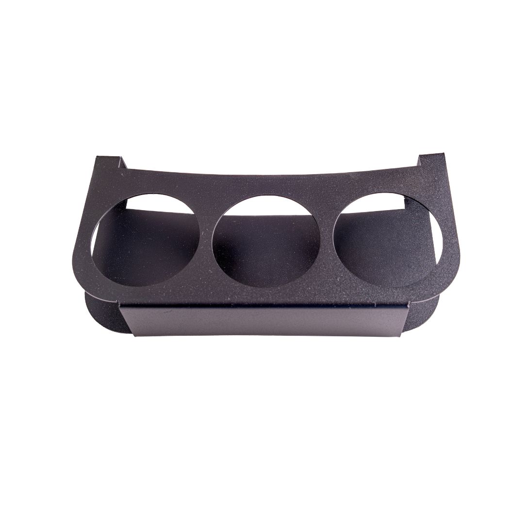 Black cup holder for two glasses and a bottle