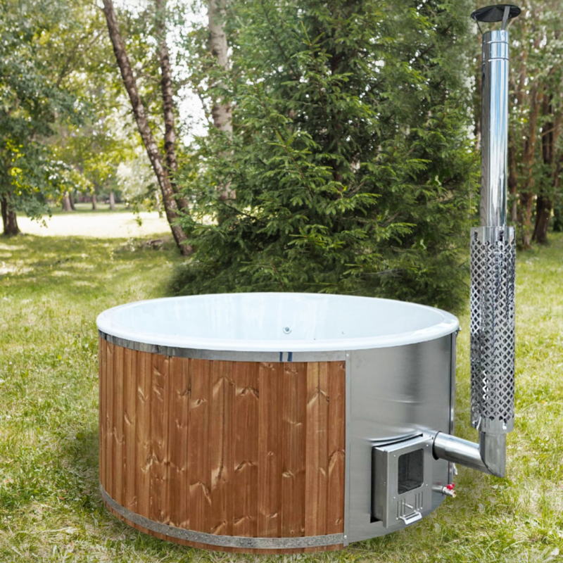 Fiberglass round hot tub (integrated heater) - Spruce wood