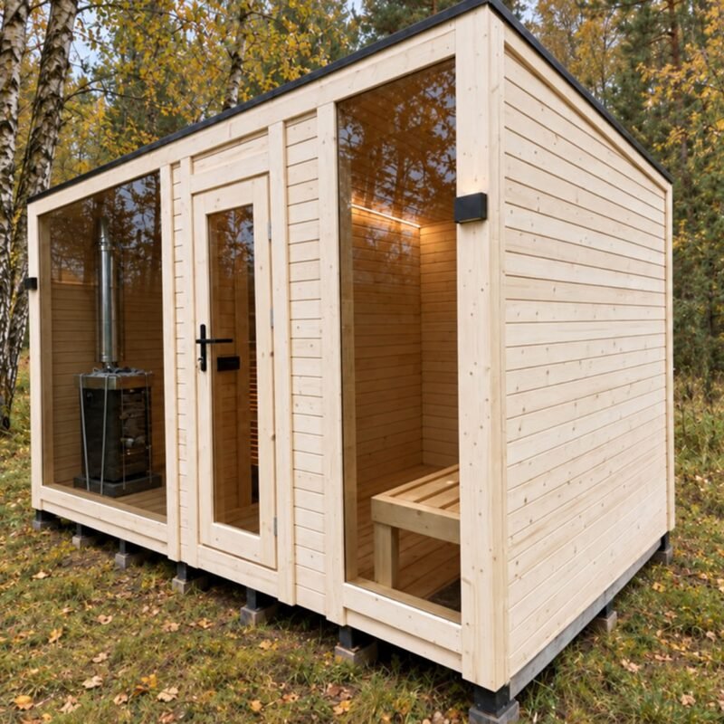 Square sauna ELDA with pre-sauna 240×400